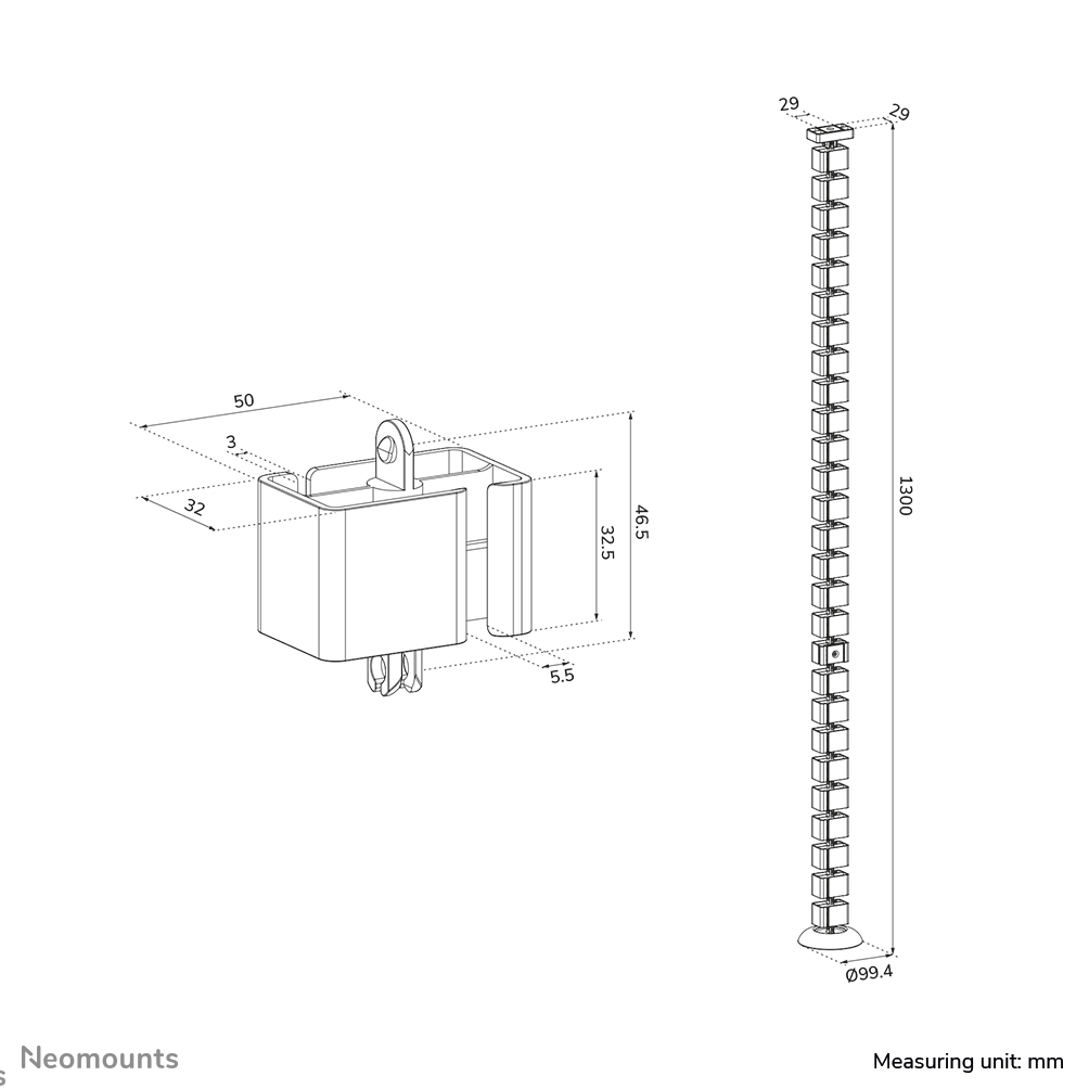 Neomounts ADS06-132WH Organizador vertebral de cables - fijación magnética - universal
